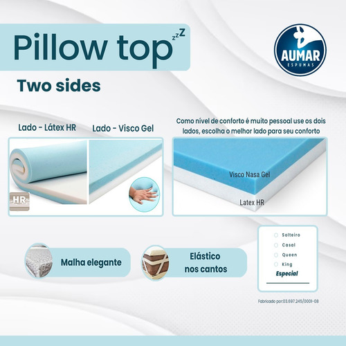 Pillow Top Látex Hr + Visco Nasa Gel Two Sides King 6cm 