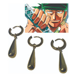 Aretes One Piece Zoro Cosplay De Acero Dorado 3 Piezas 