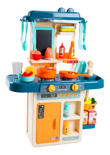 Cozinha Infantil Brinquedo Com Água Luz Som Fumaça 42 Peças Cor Azul