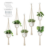 5 Paquete De Macramé Colgadores De Plantas, Soporte Pl...