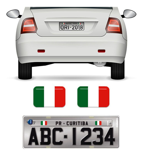 Par Bandeiras Itália Placa Carro Moto Adesivas Resinadas