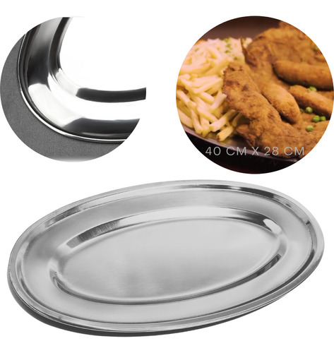 10 Travessas Oval Inox 40cm Bandeja Porções Grd Peixe Batata