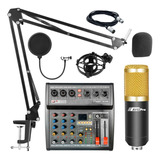 Combo Mixer Usb 3 Canales Microfono Condenser Accesorios