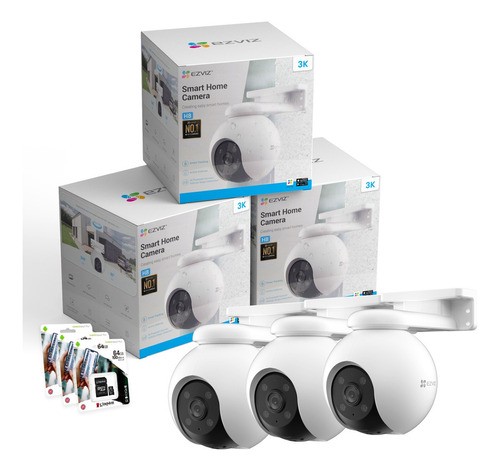 Kit 3 Cámaras Seguridad Ip Ezviz Exterior Wifi 360 3k + 64gb