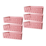 Kit 6 Cesto Organizador Multiuso Armário Lavanderia Rattan M Cor Rosa