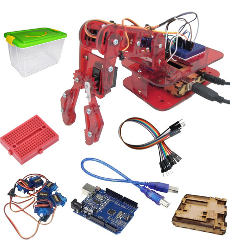 Brazo Robotico Minbox Kit Control Pc + Arduino - Color Rojo