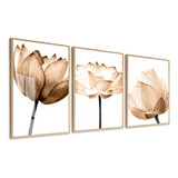 Quadros Decorativos Flores Bege Fundo Branco Com 50x70 Vidro