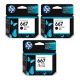 Kit 2 Cartuchos Hp 667 Preto + 1 Hp 667 Color - 2376 2776