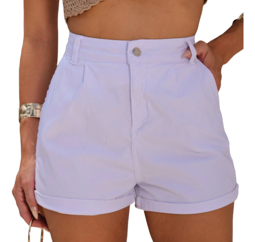 Shorts Sarja Alfaiataria Cintura Alta Areia/branco/preto