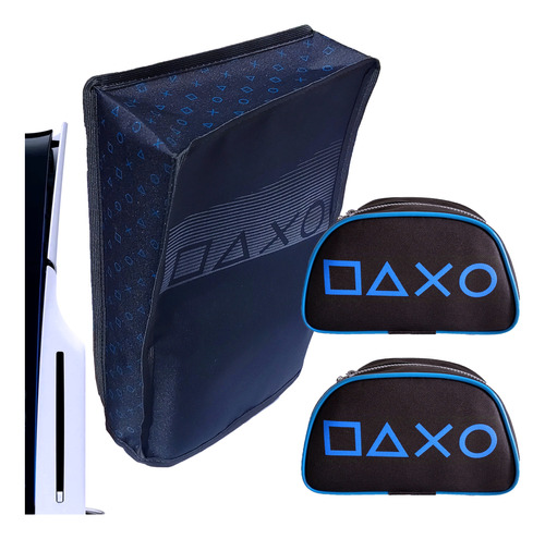 Kit Capa Vertical Ps5 Slim + 2 Estojos Cases P/ Controle Ps5