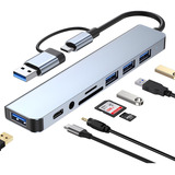 Adaptador Usb Tipo C 8 En 1 Hub Puertos Usb 3.0 Sd+tf+3.5mm