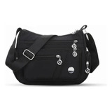 Bolso Bandolera De Hombro Negro De Las Mujeres Multi Bolsill