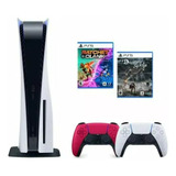 Sony Playstation 5 825gb Kit: Ps5 Hw Standard + Dualsense + Ps5 Demons Souls + Ps5 Ratchet & Clank Cor  Branco E Preto