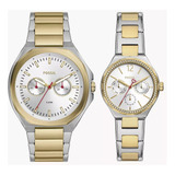 Reloj Fossil Pareja Bq2840set Plateado/dorado Bisel Dorado Fondo Blanco