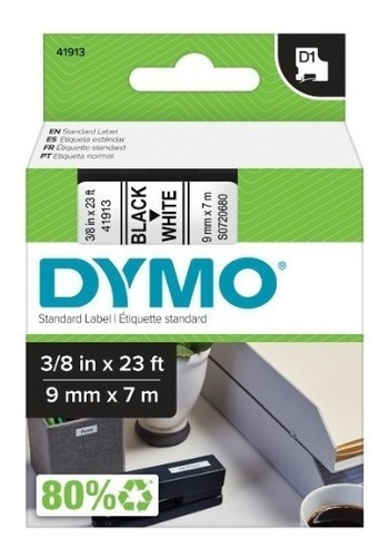 Etiqueta Plástica Dymo D1 9mm Texto Negro Fondo Blanco
