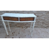 Mesa De Arrime Antigua, Patinado En Blanco, Madera Original 