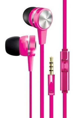 Auriculares In Ear Metalicos - Microfono - Cable Plano Coby Color Fucsia