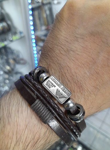 Pulsera Boss Hombre Cuero Natural Broche Inoxidable 