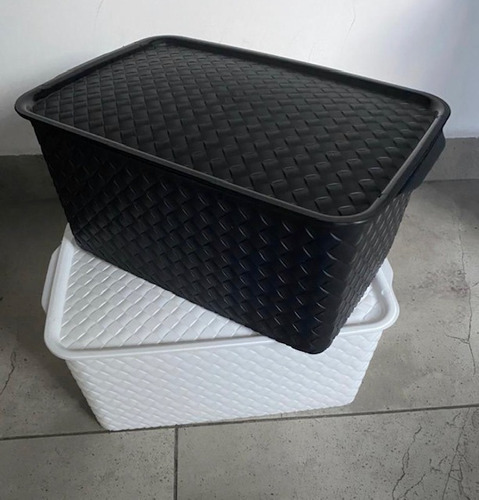 Canasto Organizador Plastico Con Tapa Rattan Mimbre X 12 Un