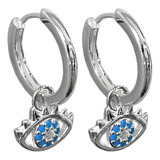 Aros Argollas 14mm Con Dije Ojo Turco Plata 925 Mujer Dama