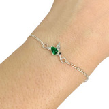 Pulsera Groumet De Plata 925 Dije Colibri Con Piedra Ps 218