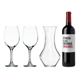 Set Vino Finca Las Moras + 2 Copas Barone 490ml + Decantador