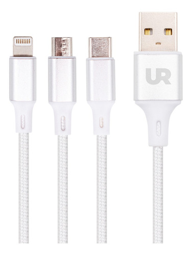 Cable Usb 3 En 1 (micro Usb, C Y Compatible iPhone) Blanco