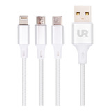 Cable Usb 3 En 1 (micro Usb, C Y Compatible iPhone) Blanco