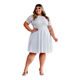 Vestido De Noiva Plus Size Midi Casamento Civil Renda Branco