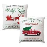 2pack Christmas Sleigh Rides Throw Pillow Cover Vintage...