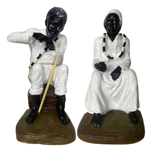 Kit Estátua Casal Preto Velho E Preta Velha Decoração Altar 