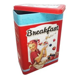 Lata Breakfast Desayuno Roja Recipiente Galletitas Vintage