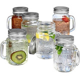 Vasos Con Tapa Estilo Jar Mason Con Asas Set De Vidrio Para