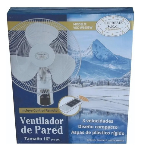 Ventilador De Pared Con Control Remoto Blanco Vec