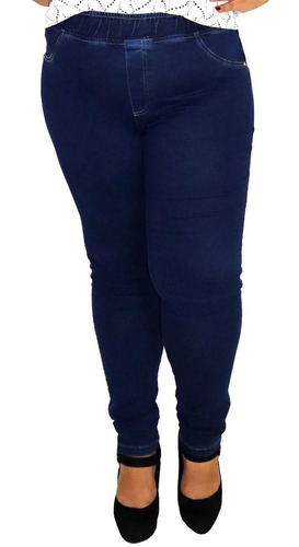 Calça Jeans Feminina Plus Size Tipo Legging Elástico No Cós 