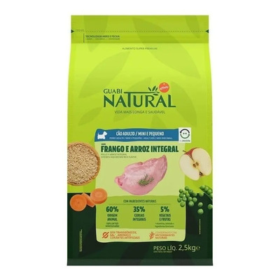 Guabi Natural ração cão adulto mini e pequeno sabor frango e arroz 2.5kg | Frete grátis