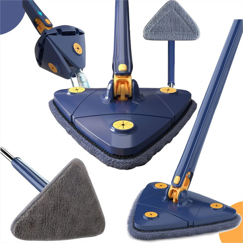 Mop Triangular Limpeza Esfregão Giratório Ajustável 360° Cor Azul