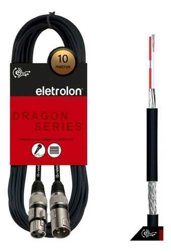 Cabo De Microfone Balanceado Xlr Macho Xlr Femea 10m Metros