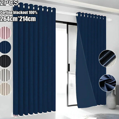 2pcs Cortinas Blackout Azul 264*214cm Para Sala Y Recámara, Económicas, Bloqueo Luz y Privacidad BCFETY | MercadoLibre