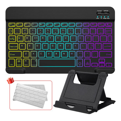 Teclado Rgb Smart Inalambrico Para Tablet Teclado Para iPad Samsung Xiaomi Huawei Tablet Computadora Incluye Protector De Teclado Y Soporte Para Teléfono Para Tableta Gratis Regalo De Color Negro | Meses sin interés