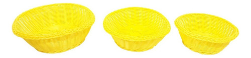 Panera Redonda Canastas Plastico Simil Mimbre X3 Hot Sale Color Amarillo