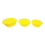 Panera Redonda Canastas Plastico Simil Mimbre X3 Hot Sale Color Amarillo