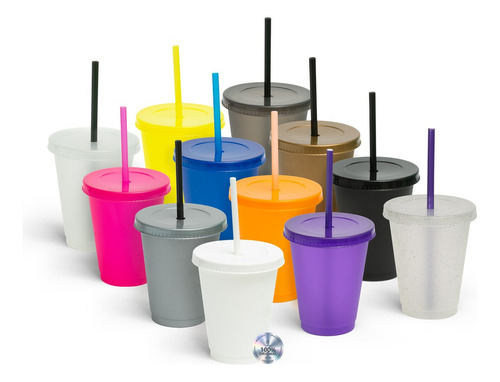 Paquete 60 Vasos Reusables Venti Mini 16oz Con Tapa Y Popote