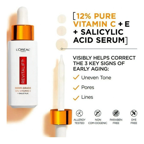 L'oreal Paris Derm Grade 12% Vitamina C+e+ Suero Salicílico Tipo De Piel Todo Tipo De Piel