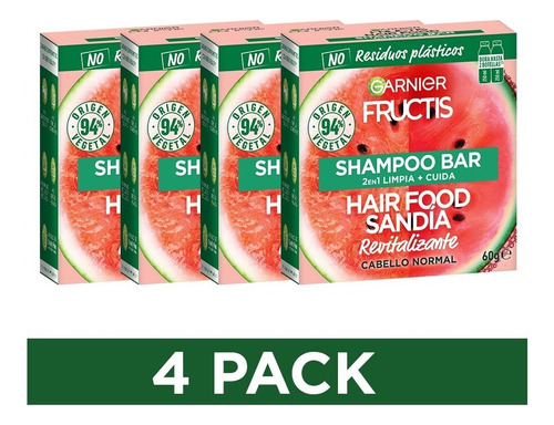 Shampoo Seco Sólido Fructis Hair Food 4 Pack Garnier Shampoo Bar Hair Food Sandía 60 Gr De Sandia En Caja De 240g