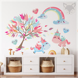 Vinilo Decorativo Infantil Arbol Unicornios Y Arcoiris Ps54a