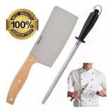 Hacha Grande Cocina Hachuela Cuchillo Cocinero + Chaira Pro