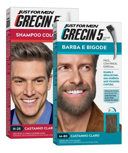 Kit Grecin 5 Barba E Bigode + Shampoo Color Escolha Sua Cor