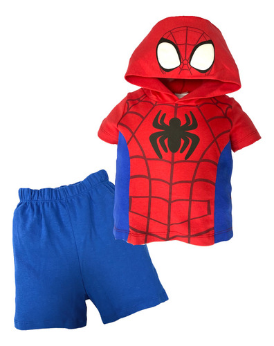 Conjunto Algodón Playera Y Short Estampado Spiderman