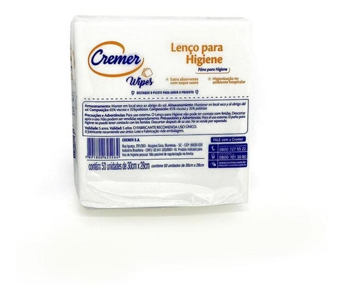 Lenço Para Higiene Cremer Wipes Pacote C/50un Cremer